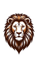 Stylized front-facing lion portrait with brown, gold, and white hues