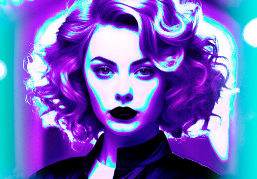 Violet And Cyan Retro Neon Sign Photo Effect