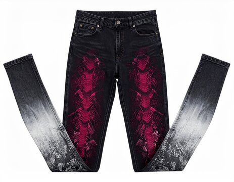 Dark denim jeans with vibrant pink design and ombre effect - Powered by Adobe
