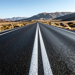 Straight road stretches into distant mountains