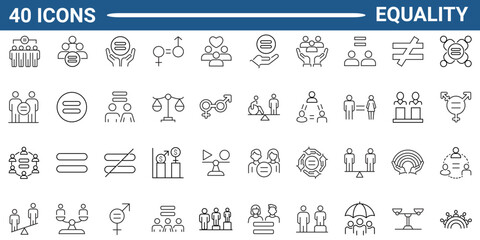 Equality line icon set. Includes diversity, inclusion, and gender. Editable stroke. Vector illustration