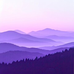 Misty purple mountain range at dawn