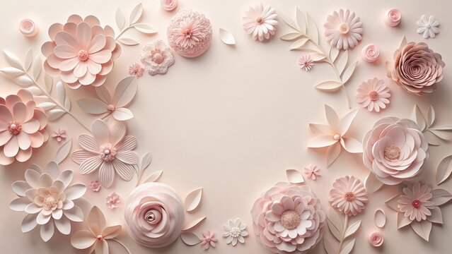 Delicate blush paper flowers arranged in a charming border, creating a serene and elegant floral design ideal for invitations or celebratory announcements.
