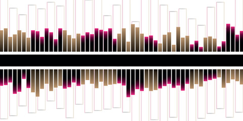 Abstract symmetrical sound wave equalizer with colorful vertical bars on a white background.