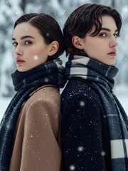 High-Fashion Winter Editorial &ndash; Two Models Back-to-Back in Snow