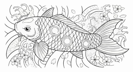 Detailed illustration of a single koi fish swimming gracefully.
