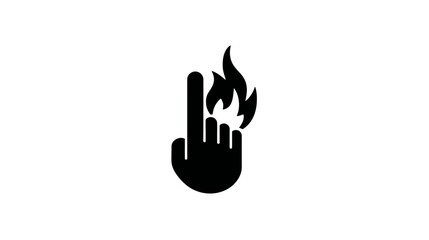 Obraz premium Burning Finger Icon. Hand with Flame on Fingertip Symbolizing Hot Touch, Danger, Warning, or Pain. Flat Black Graphic.