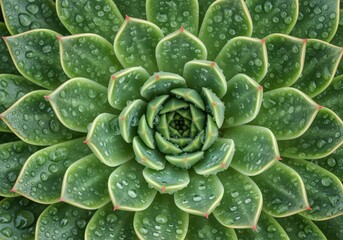 Obraz premium Lush green succulent plant with sparkling water droplets in a perfect rosette