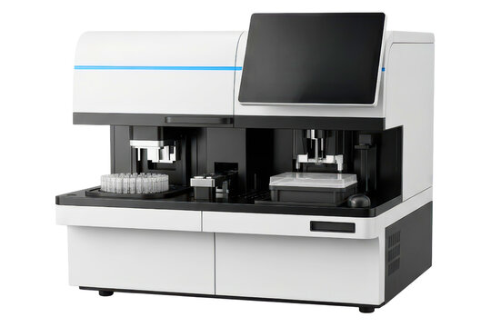 Medical laboratory equipment for automated blood sample analysis on a transparent background - Powered by Adobe