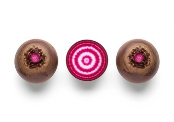 Fresh whole and sliced beetroots displaying vibrant concentric rings