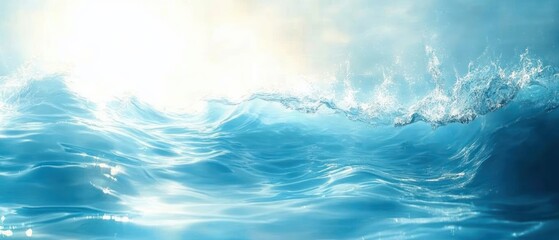 sunlit turquoise ocean waves with sparkling crest and white spray under a bright sky, serene uplifting seascape