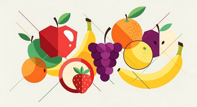 Vibrant Assortment of Stylized Fruits in a Flat Design Composition.