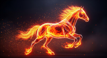 Fototapeta premium Majestic Fire Horse with Flaming 2026 Numbers on Dark Background