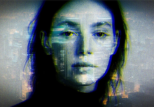 Blue And Green Risograph Double Exposure Photo Effect Mockup