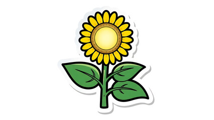 Obraz premium Cheerful cartoon sunflower with bright yellow petals and green leaves to add some joy