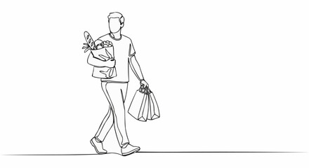 Man Carrying Groceries - A Simple Line Art Illustration.