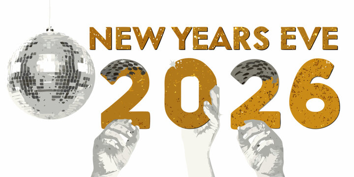 New years eve 2026 celebration with disco ball and hands - Powered by Adobe