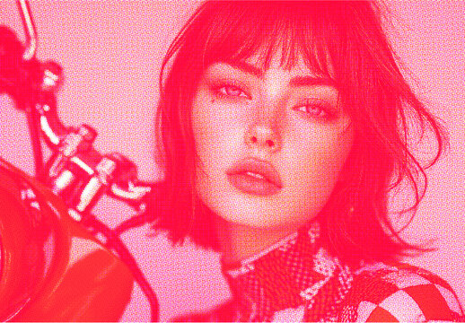 Red And Pink Printed Halftone Grain Photo Effect Mockup