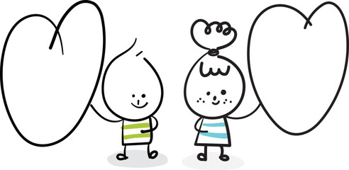 (heart frame) hand drawn business worker icons. Vector illustration.	