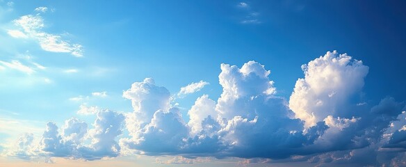 Bright blue sky filled with large fluffy white clouds on a clear day