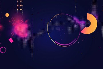 Abstract digital art featuring colorful glowing geometric shapes and dotted patterns on dark background conveying futuristic and dynamic energy