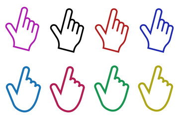 Multicolor hand click icons with finger pointer outline symbols in modern minimal style