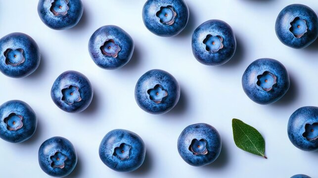 close-up fresh blueberries arranged along white edges around a soft cool blue gradient center, calm refreshing mood