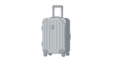 A modern silver hard-shell rolling suitcase with a telescopic handle illustrated in a clean vector style.