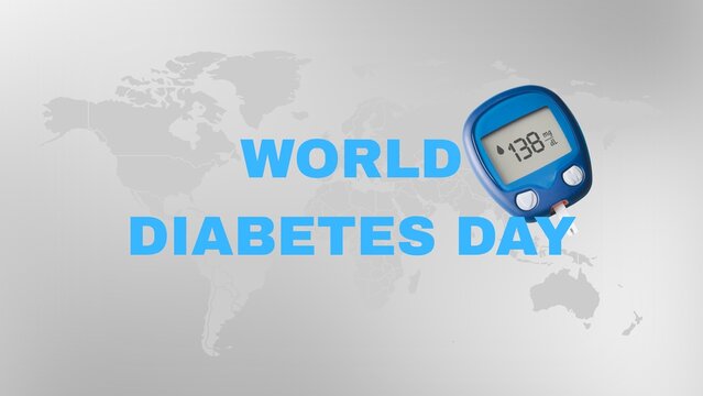 World Diabetes Day Banner with Glucometer on Global Map Background
