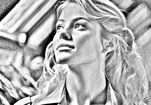 Black And White Hand-Drawn Pencil Illustration Photo Effect