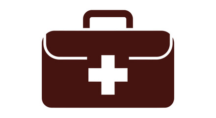 Brown First Aid Kit with White Cross Symbol.