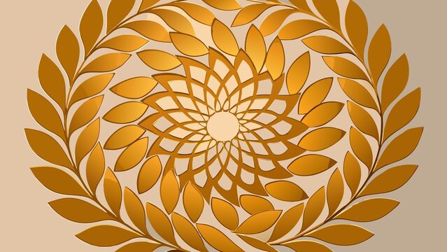 Golden laurel wreath with intricate floral spiral center - Powered by Adobe