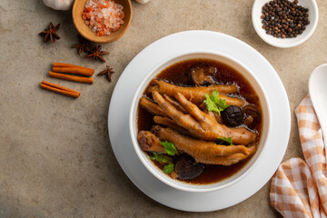 Chicken Feet in Five Spices Soup,is a flavorful and collagen-rich dish, popular in Chinese and Thai cuisine.Top view.