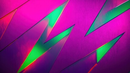 sharp green glass-like triangular shards slicing across a vibrant magenta metallic background with neon glow and dynamic futuristic energy