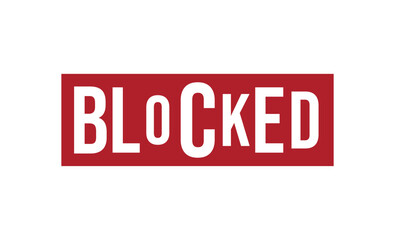 Blocked Stamp in Red Box, Square Icon with White Text on Isolated Background