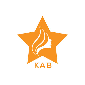 KAB Star Beauty Logo. KAB Woman Silhouette  Feminine Salon. KAB Cosmetic Branding Icon.
