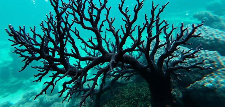 Intricate black coral branching structure underwater,   environment,   structure