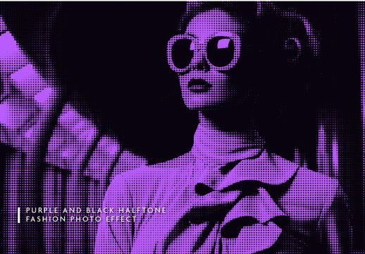 Purple And Black Halftone Duotone Photo Effect
