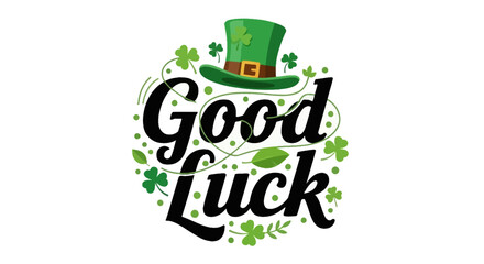 St. Patrick's Day Vector Illustration: Good Luck Hat with Shamrocks for Festive Celebration © Dika