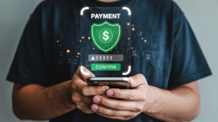 Person performing a secure digital transaction using a smartphone interface