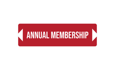Rounded Red Banner with White Text Annual Membership and Arrow Symbols Design