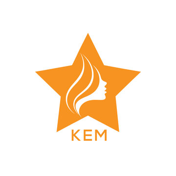 KEM Star Beauty Logo. KEM Woman Silhouette  Feminine Salon. KEM Cosmetic Branding Icon.
