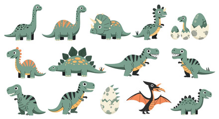 Adorable Cartoon Dinosaurs Vector Illustration Set for Kids and Educational Designs © Dika