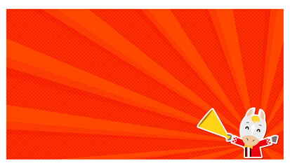 はっぴを着た白馬　集中線の背景