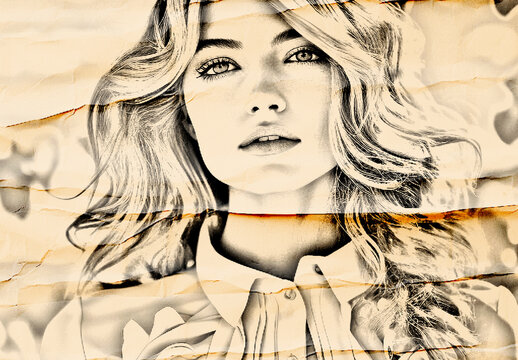 Vintage Burned Paper Sketch Photo Effect