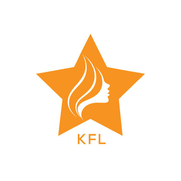 KFL Star Beauty Logo. KFL Woman Silhouette  Feminine Salon. KFL Cosmetic Branding Icon.

