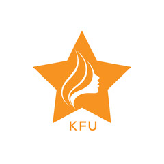 KFU Star Beauty Logo. KFU Woman Silhouette  Feminine Salon. KFU Cosmetic Branding Icon.
