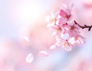 Soft focus image of a flowering branch with falling petals