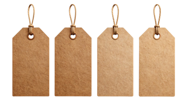 Brown Kraft Gift Tag Collection of Four Designs, isolated on transparent background