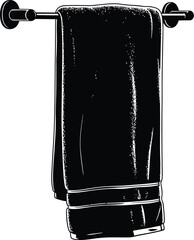 Hanging black towel on a metal rod, bathroom, hygiene